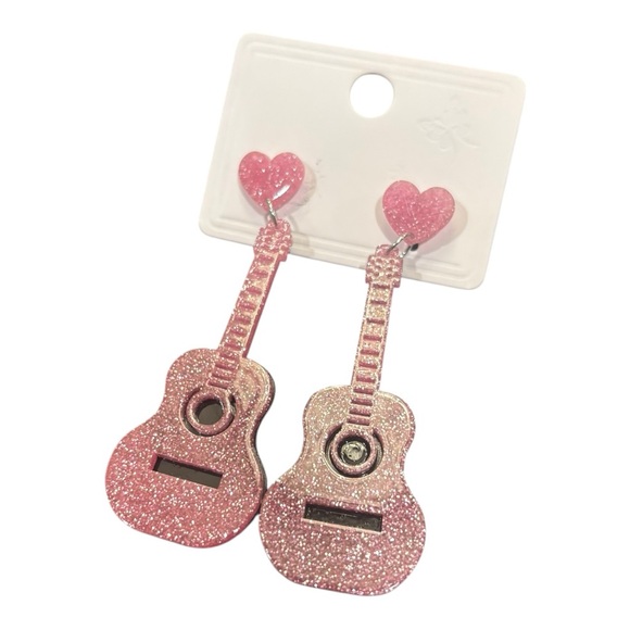 Sparkling Guitar-Shaped Earrings Acrylic Jewelry - Picture 3 of 5